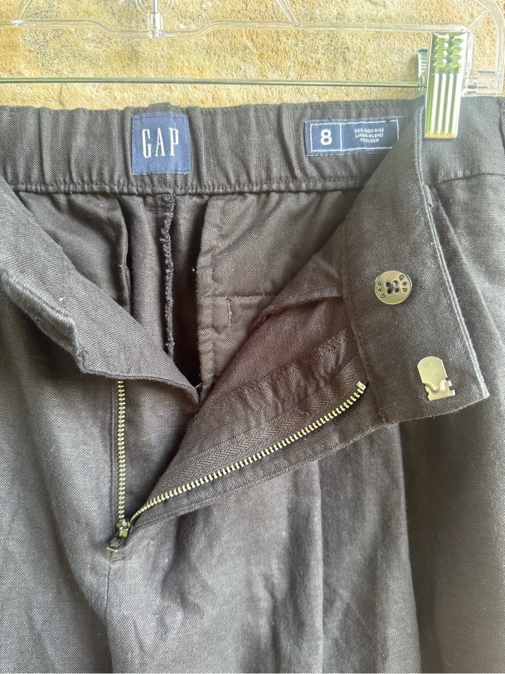 GAP 365 High-Rise Linen-Blend Black Wide-Leg Tailored Trousers 8 30” Inseam - Picture 4 of 16
